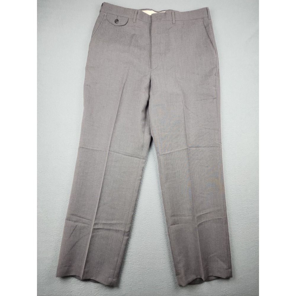 Haggar Dress Pants Mens 36x30 Gray Wool Blend Wrinkle Free Flat Front Slacks USA